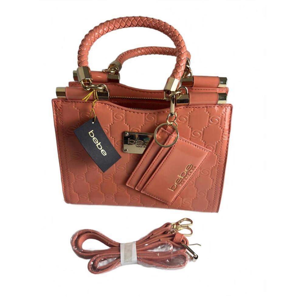 Bebe Dana Monogram Top Handle Crossbody Peach - Card Holder & Gold Hardware